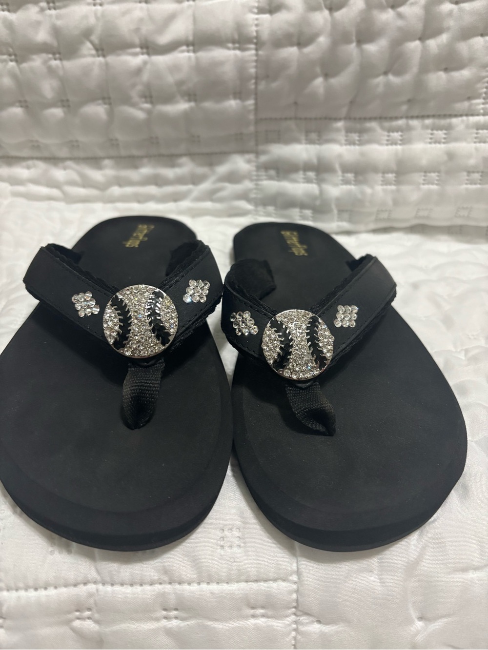 NEW Womens Glitterflops Black Leather Crystal Orthopedic Comfort Sandals Size 9